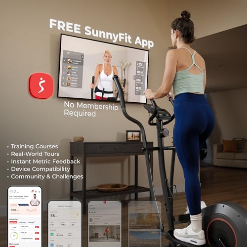 Sunny Health & Fitness Smart Upright Elliptical w/Pulse Sensor Built-in, Indoor Full-Body Cross-Training & Cardio Exercise Machine for Home