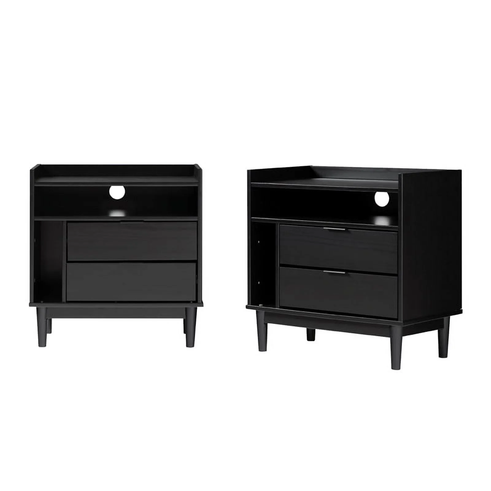 25" Solid Wood 2-Drawer Night Stand with Gallery - 2PK - Black