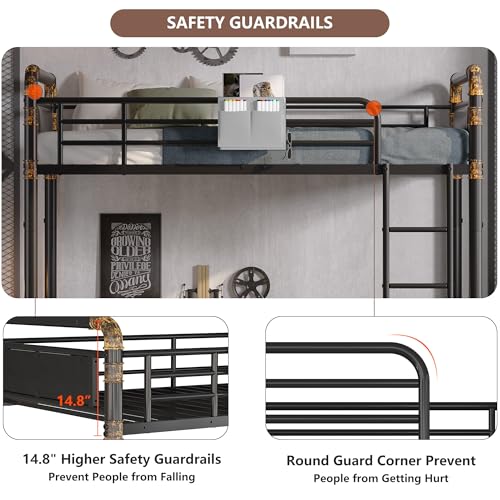 2 IN 1 Metal Bunk Bed Twin Over Twin, Convertible Twin Bunk Beds into 2 Individual Twin Size Bed for Kids Adults, 14.8" High Guard Rail