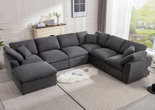 Cloud Couch Modular Sectional Sofa Modern Oversized Couches with Ottoman 7 Seater L-Shaped Sofas Comfy Couches for Living Room Spacious Space