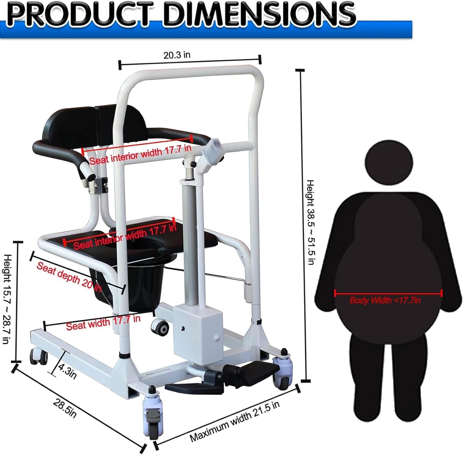Electric Patient Lift Transfer Chair for Home, Lift Transfer Chair with 180° Split Seat and Bedpan/One Key Lift