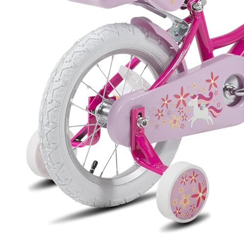 JOYSTAR Unicorn Kids Bike for Girls Ages 2-9 Years Old, 12 14 16 18 Inch Kids Bike with Training Wheels, Doll Seat, Streamers and Basket