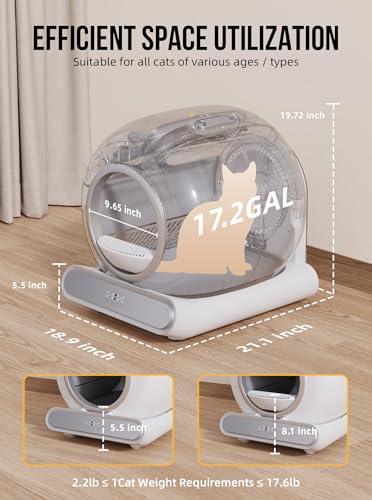 Self Cleaning Litter Box, 65L+9L Large Capacity Automatic Cat Litter Box Self Cleaning for Multiple Cats