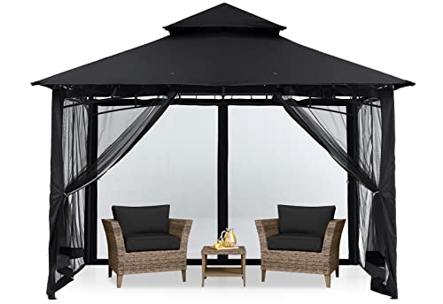 MASTERCANOPY Outdoor Garden Gazebo for Patios with Stable Steel Frame and Netting Walls (11x11,Dark Gray)