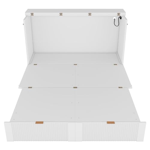 Harper & Bright Designs Queen Size Murphy Bed Cabinet Wall Bed Chest with USB, Charging Station and Large Storage Drawer for Home Office (White)