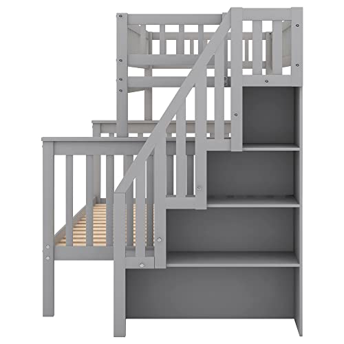 Harper & Bright Designs Stairway Twin Over Twin/Full Bunk Bed with Twin Size Trundle and Drawers