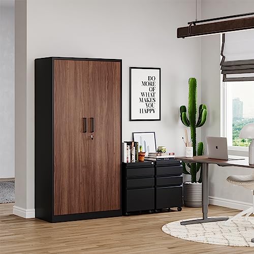MIIIKO Steel Cabinet Wardrobe, Metal Locker Cabinet with Hanging Rod, Metal Clothing Locker Storage for Home, Office, Garage and Changing Room