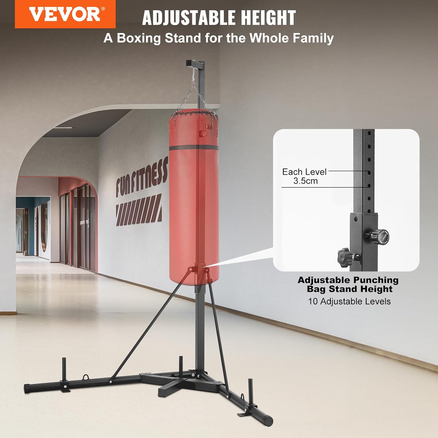VEVOR Punching Bag Stand, Steel Heavy Duty Workout Training Equipment, Adjustable Height Boxing Punching Stand with Weighted Base