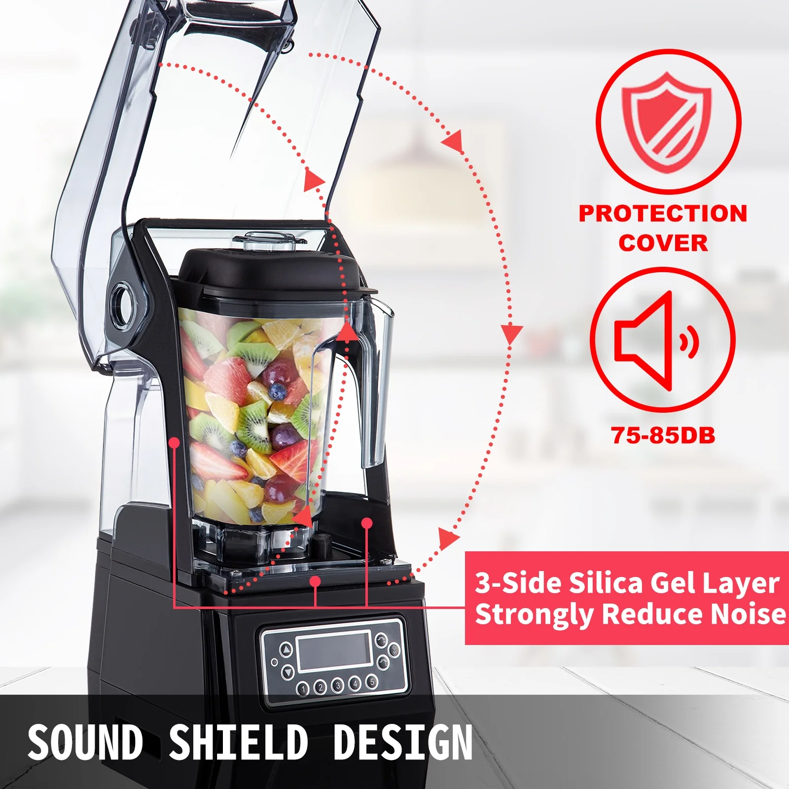 VEVORbrand 110V Commercial Smoothie Blenders 1.5L/50.7oz 1500W Countertop Silent Blender with Sound Shield, Quiet Blender Self-Cleaning