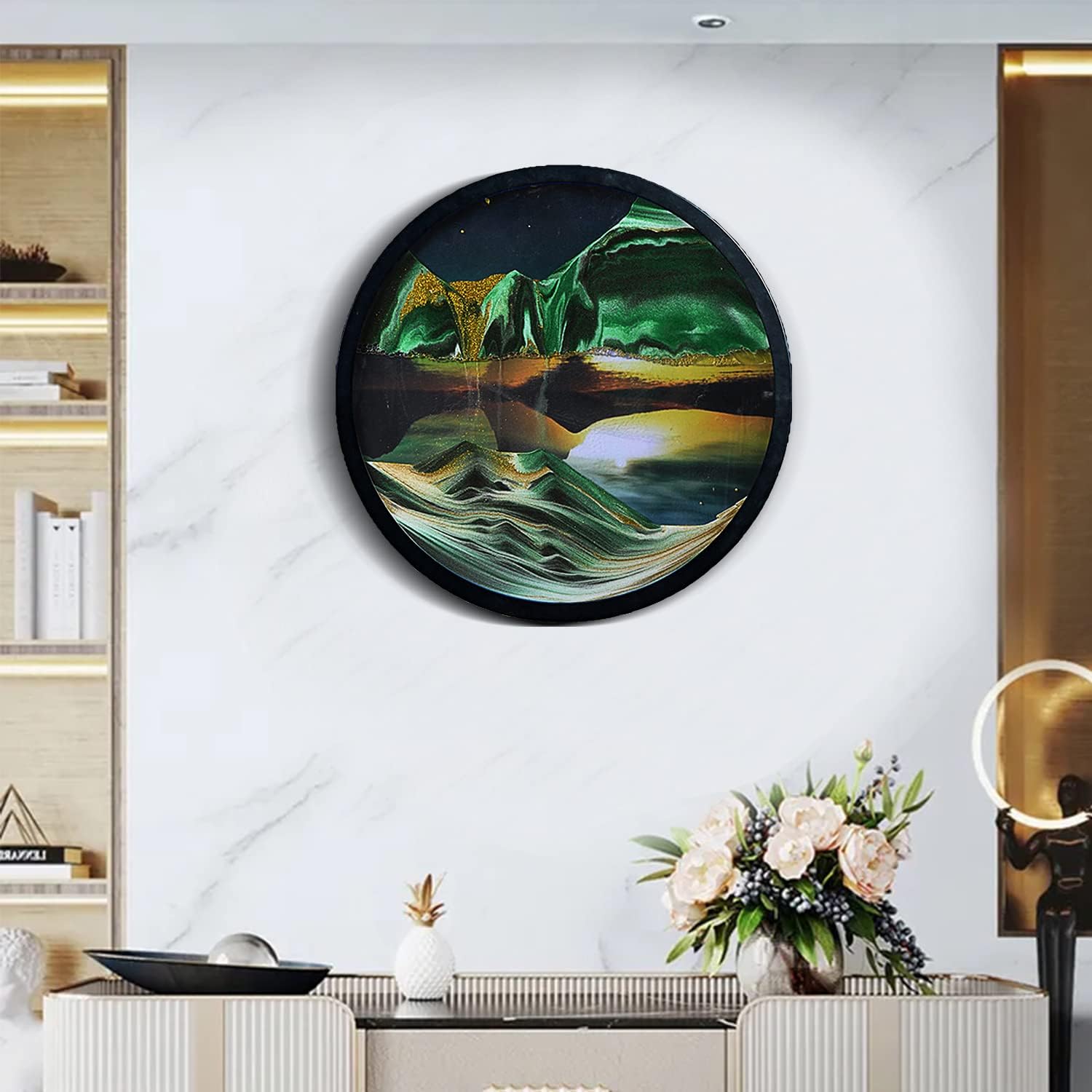 Moving Sand Art 3D Sand Painting Picture Creative Deep Sea Sandscape Living Room Decoration, 360° Rotate, Glass Crafts Solid Wood Frame
