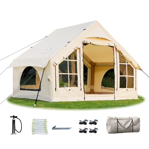 2025 Upgraded Waterproof Inflatable Camping Tent, Large Blow-Up Air Tent, No Assembly Needed Luxury Glamping House, Oxford Fabric