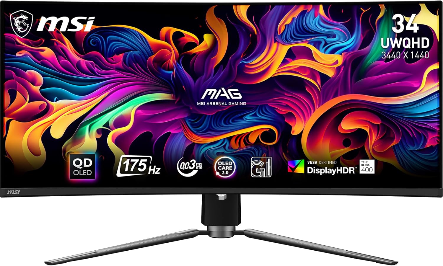 MSI MPG 341CQPX QD-OLED 34-inch Curved OLED Gaming Monitor, 3440 x 1440 (UWQHD), 0.03ms Response time, 240Hz, True Black HDR 400, HDMI, DP Port