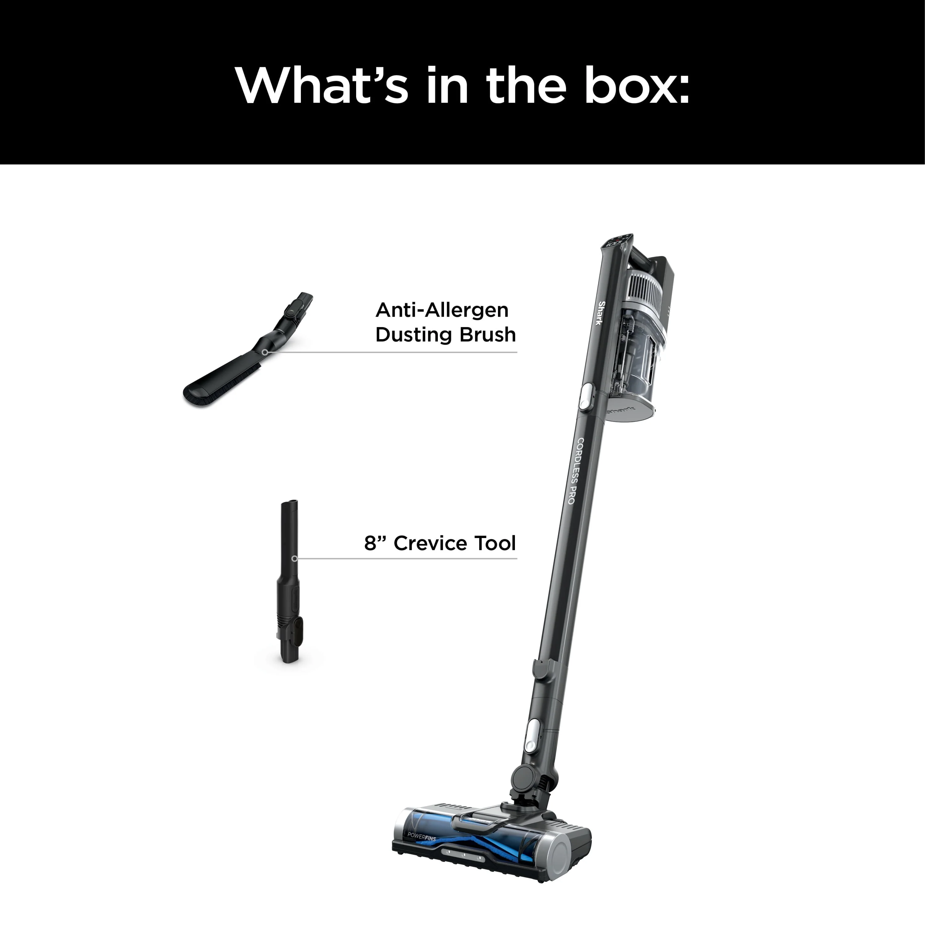 Shark® Cordless Pro Stick Vacuum Cleaner with Powerfins Brushroll, Crevice Tool & Dusting Brush Included, HEPA Filtration, 40-min Runtime, WZ531H