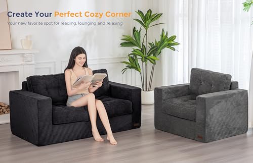 MAXYOYO 3 Seater Couch for Living Room, Boneless Couch with Tufted Cushion & Backrest, Upholstered Floor Sofa with Armrests, Sofa in A Box
