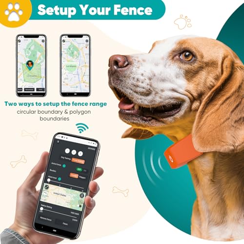 GPS Electric Dog Fence with Free App, Wireless Fence System with Training Collar, Portable Fence for Outdoor Use