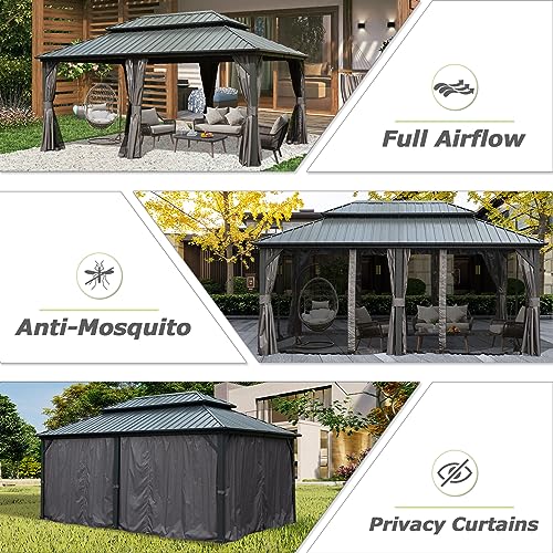 Domi 10' x 10' Hardtop Gazebo Outdoor Metal Gazebo with Galvanized Steel Double Roof Canopy, Curtains and Netting for Patio, Backyard, Deck
