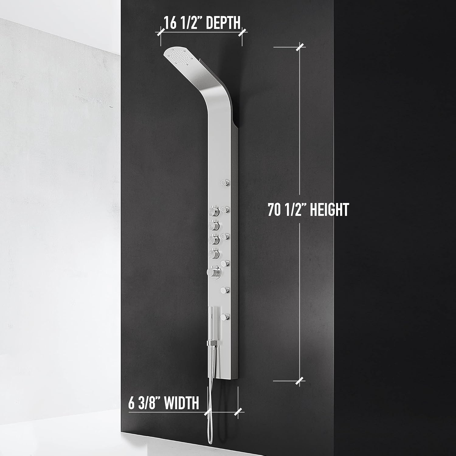 VIGO VG08005 Brielle 2.75" -6.38" W -70.5" H Shower Massage Panel 6 -Jet High Pressure Shower System with Thermostatic, Volume