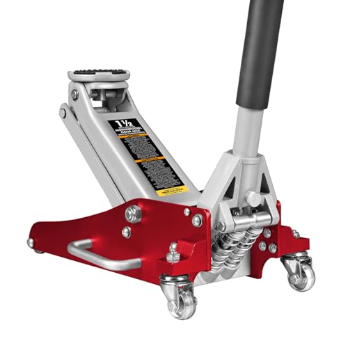 BIG RED T815016L Torin Hydraulic Low Profile Aluminum and Steel Racing Floor Jack with Dual Piston Quick Lift Pump, 1.5 Ton (3,000 lb) Capacity, Blue