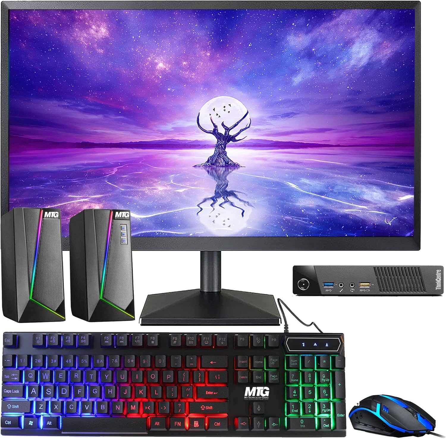 Lenovo ThinkCentre M73 Tiny Intel Core i3 4th Gen 2.9GHz Desktop, 8GB RAM, 256GB SSD, MTG New 22 Inch LED Monitor, RGB Speaker and Keyboard Mouse