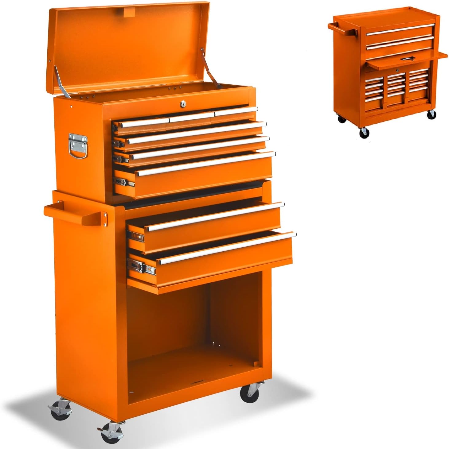8-Drawer Garage Tool Chest Tool Box,Removable Tool Storage Cabinet with 4 Wheels and Drawers,2 in 1 Portable Toolbox Organizer