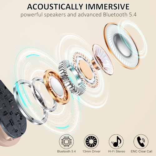 Wireless Earbuds, Bluetooth 5.4 Headphones Sports, 50H Playback Over-Ear buds with ENC Noise Cancelling Mic
