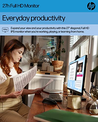 HP 27h Full HD Monitor - Diagonal - IPS Panel & 75Hz Refresh Rate - Smooth Screen - 3-Sided Micro-Edge Bezel - 100mm Height/Tilt Adjust