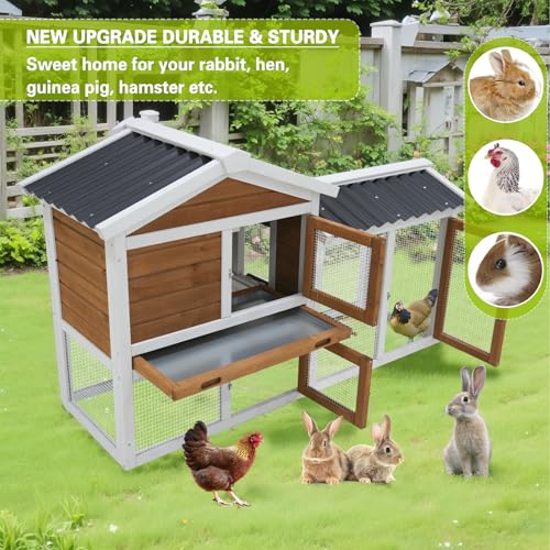 122" Large Chicken Coop with Run,Outdoor Chicken Run W/Nesting Box & Perch,Wooden Hen House W/Ramp & Sliding Trays