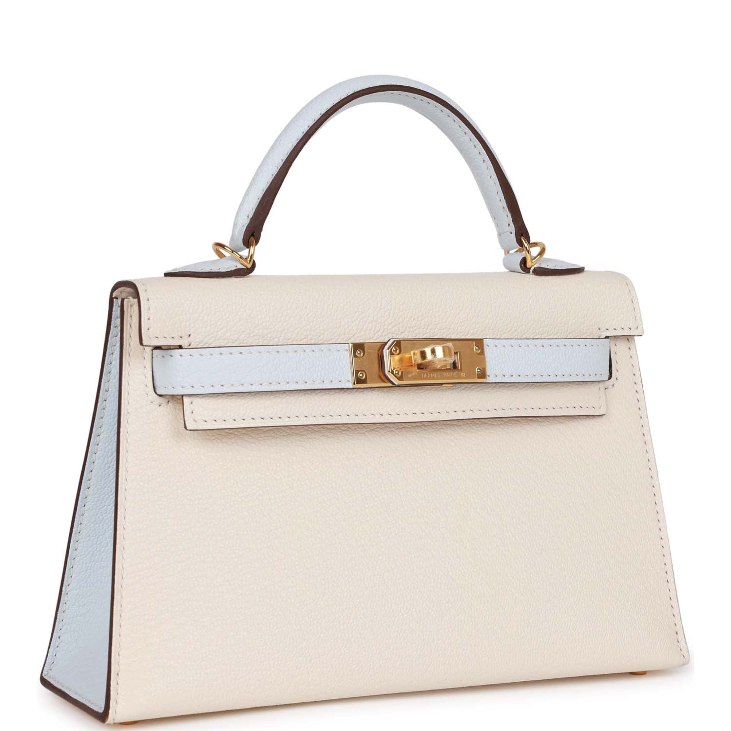 Herm&egrave;s Special Order (HSS) Kelly 20 Nata and Bleu Brume Chevre Gold Hardware