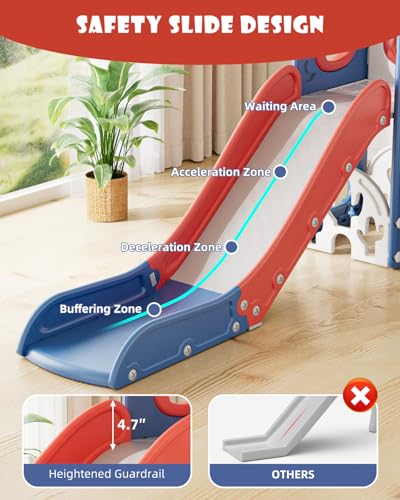 XJD 5 in 1 Toddler Slide, Kids Slide for Toddlers Age 1-3, Outdoor Indoor Playset for Toddlers with Basketball Hoop and Ball