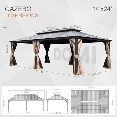 Domi 10’ x 10’ Hardtop Gazebo Metal Frame Canopy with Netting & Curtains