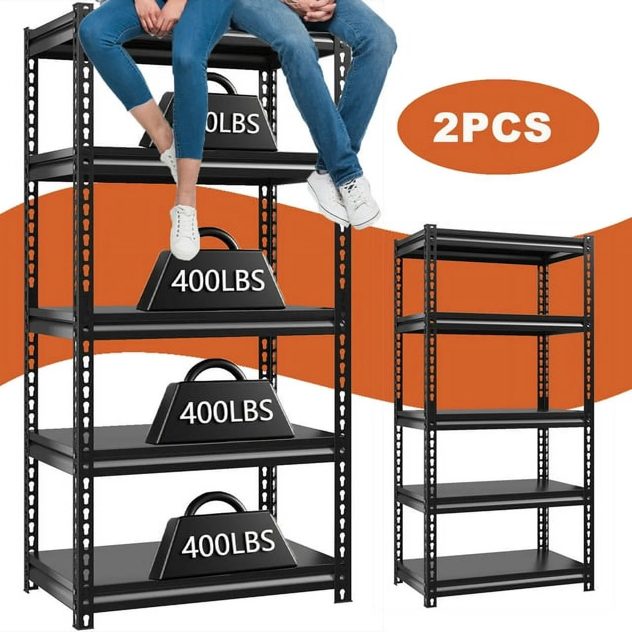 FICISOG 5 Tier Storage Shelves,2PK Heavy Duty Garage Shelving, 400lbs Load Capacity Each Layer