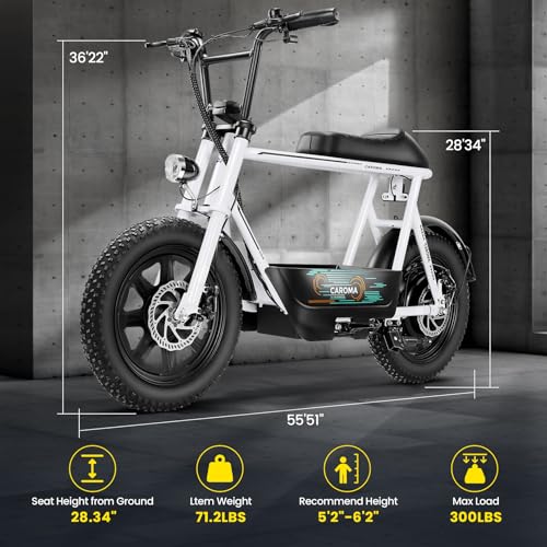 Caroma Peak 500W/800W/1200W Electric Scooter with Seat, 16 * 3" Fat Tire Ebike for All-Terrain, Max 15/25/30 Miles Ranges&20MPH