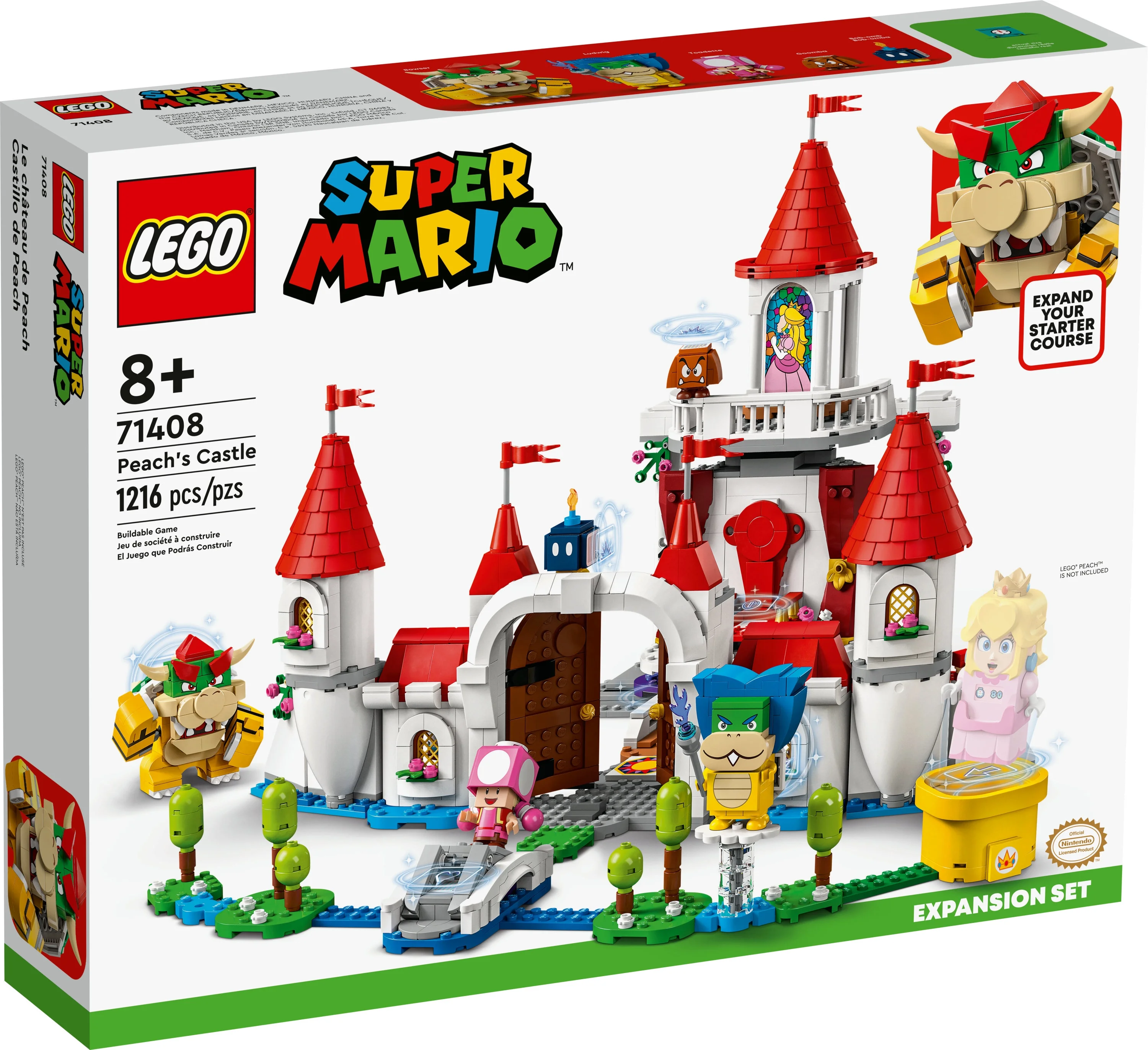 LEGO Super Mario Peach’s Castle Expansion Set 71408, Buildable Game Toy, Gifts for Kids Aged 8 Plus with Time Block plus Bowser and Toadette Figures
