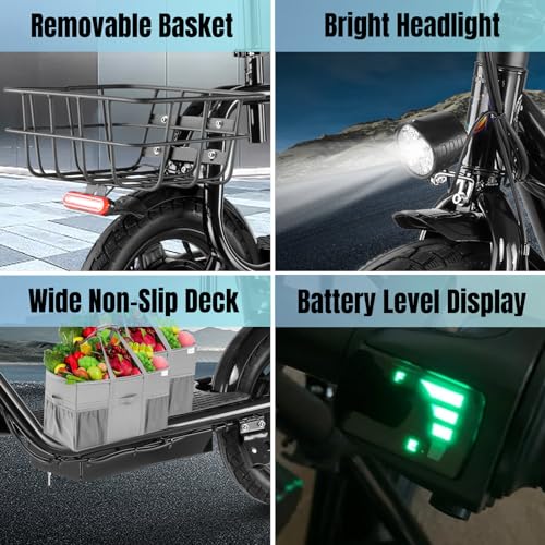 Caroma Peak 500W/800w/1200w Electric Scooters for Adults 14" Tire, 48V Battery, 30Miles Range, 20MPH Top Speed, Adjustable Electric Scooter with Seat