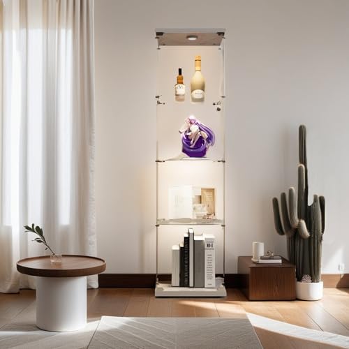 4-Tier Glass Display Cabinet with Metal Lock, 5mm Tempered Glass Curio Cabinet Collection Display Case, Floor Standing Glass Curio Cabinet Showcase