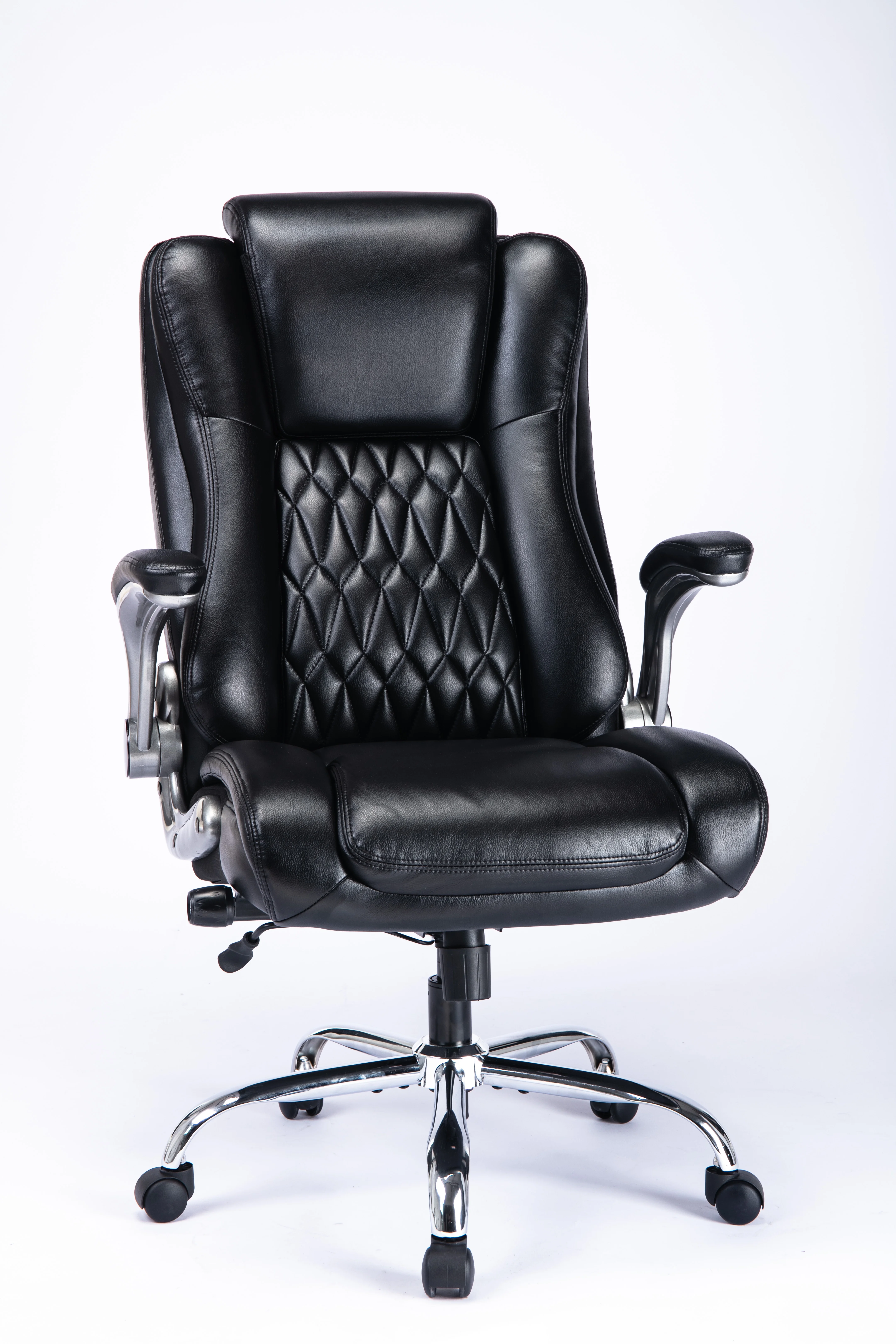 FOAUUH High Back Office Chair with Lifting Headrest, Adjustable Built-in Lumbar Support, Flip Arms