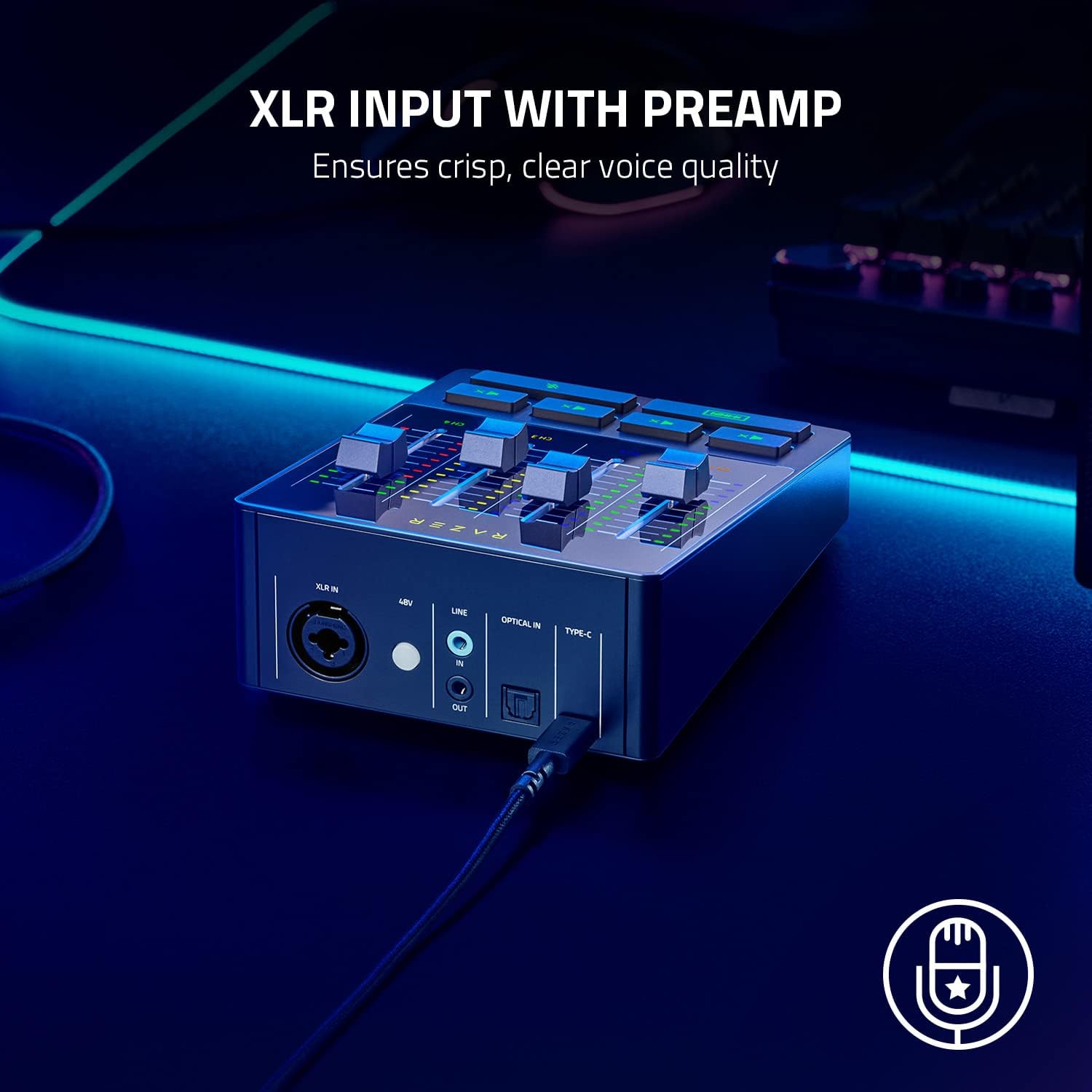 Razer Audio Mixer: All-in-One Streaming/Broadcasting Mixer - 4-Channel Design - XLR Preamp - Built-in Voice Settings & Audio Processing