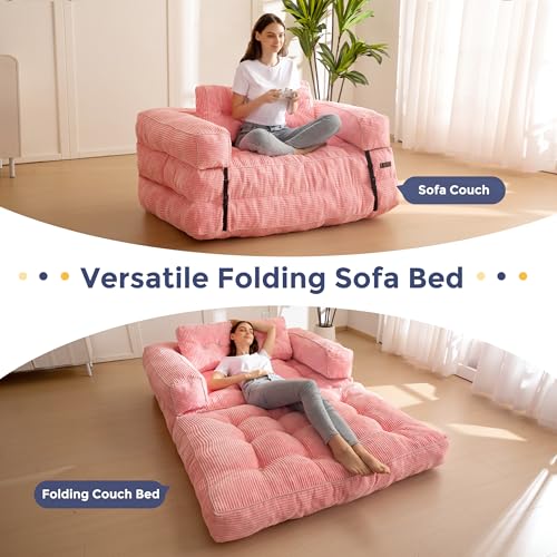 MAXYOYO Folding Sofa Bed, L-Shaped Convertible Sofa Bed with Armrest Foldable Sleeper Couch with Pillow