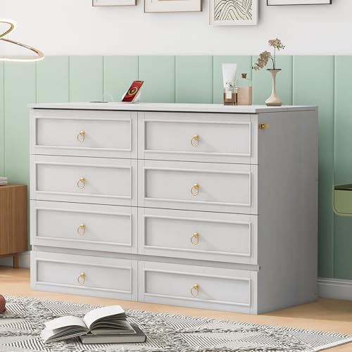 Harper & Bright Designs Queen Size Murphy Wall Bed, Chest Cube Cabinet With USB, Charging Station and Large Storage Drawer for Home Office
