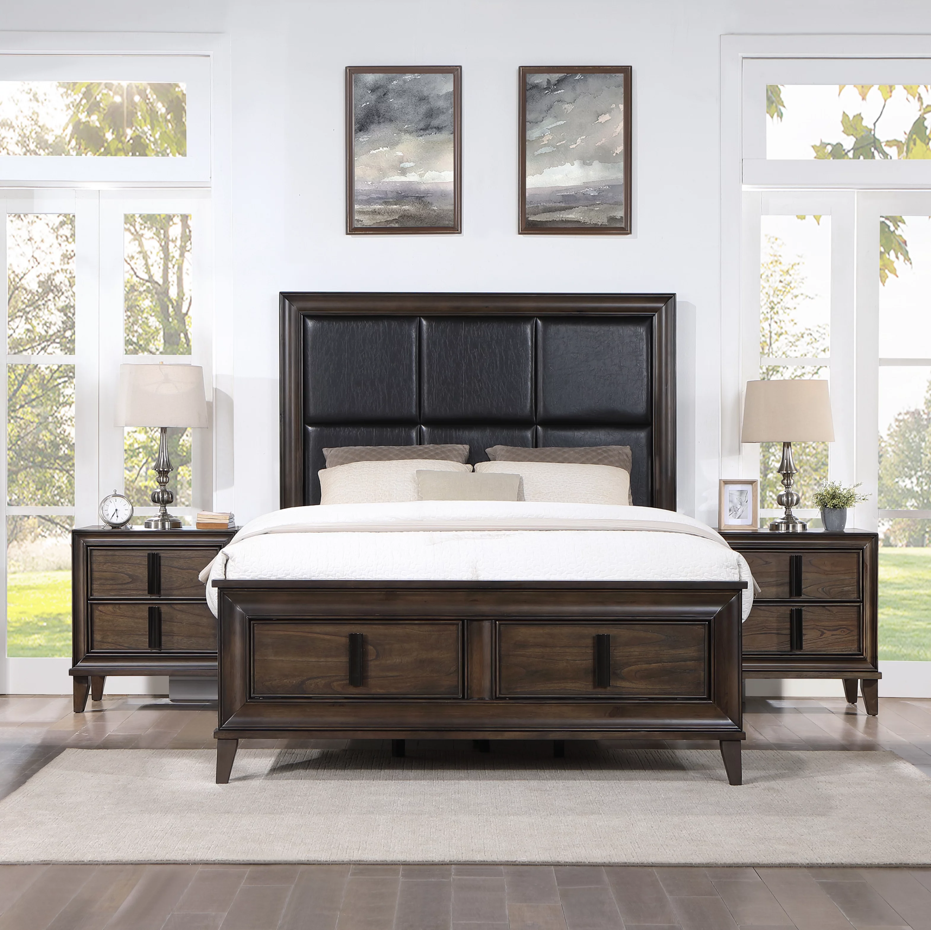 Roundhill Aetheria Contemporary Wood 3-Piece Upholstered Storage Bedroom Set in Dark Brown