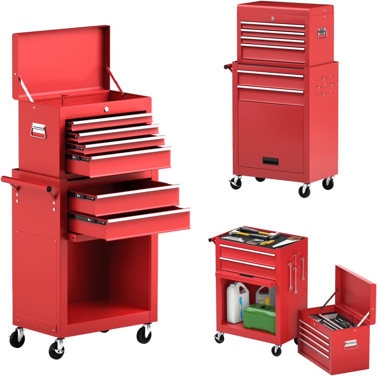 ERGOMASTER 6-Drawers Rolling Tool Chest Cabinet High Capacity Tool Storage Cabinet with Wheels and Locking System
