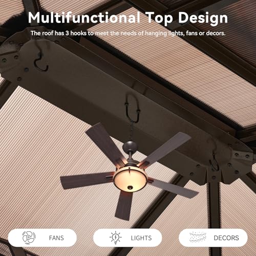 Aoxun 12'x16' Hardtop Gazebo, Aluminum Frame Permanent Pavilion with Netting and Curtains, Outdoor Polycarbonate Double Roof Canopy