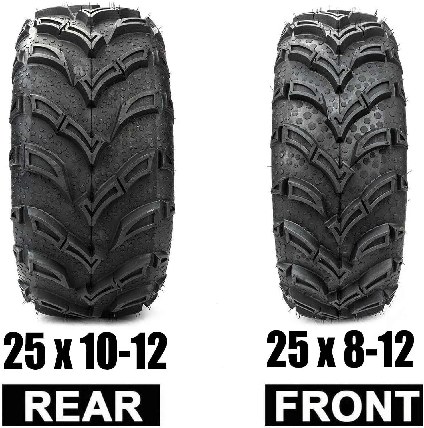 MILLION PARTS Set of 4 ATV UTV Tires 25x10-12 Rear & 25x8-12 Front Tubeless 6PR