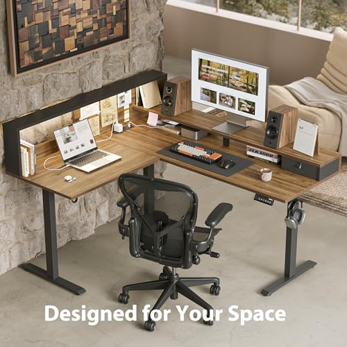 Agilestic L Shaped Electric Standing Desk with 2 Drawers, 63 Inch Ergonomic Adjustable Height Desk with Storage