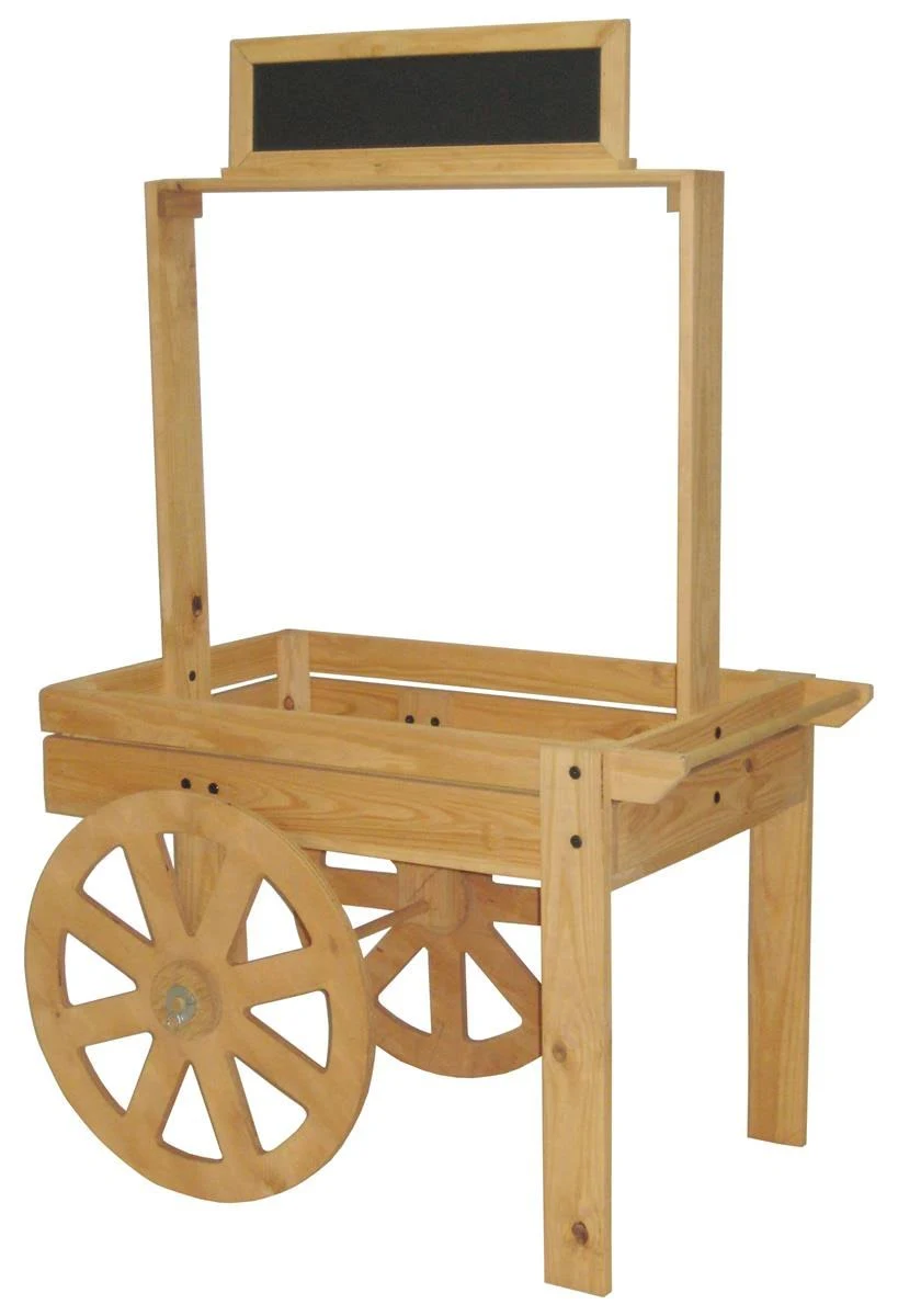 Oak Wood Vendor Cart w/ Chalk Board Header