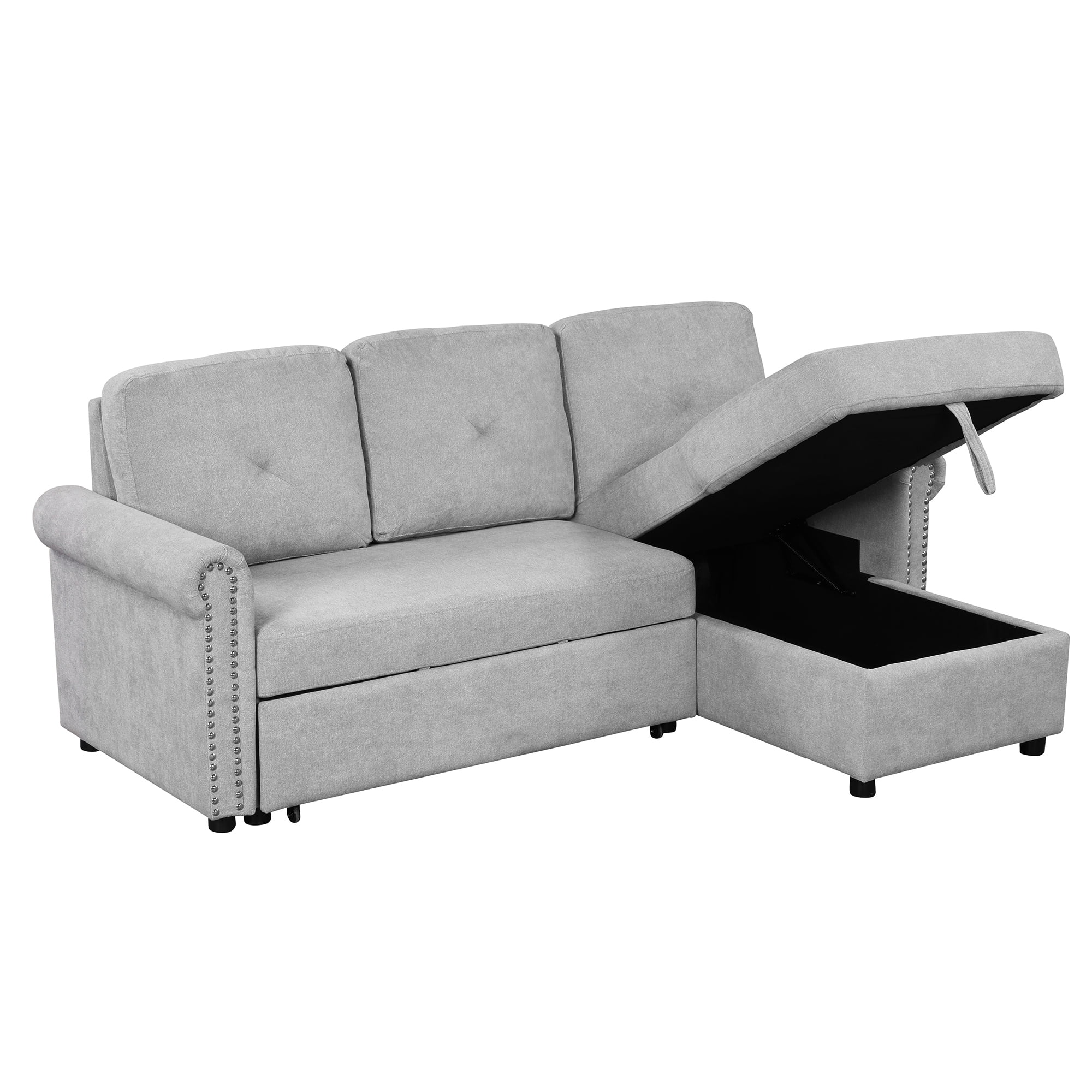 Euroco 83" L Shaped Sofa Bed Modern Convertible Sleeper Sofa Bed with Storage Chaise, Gray - Curated Treasures Market