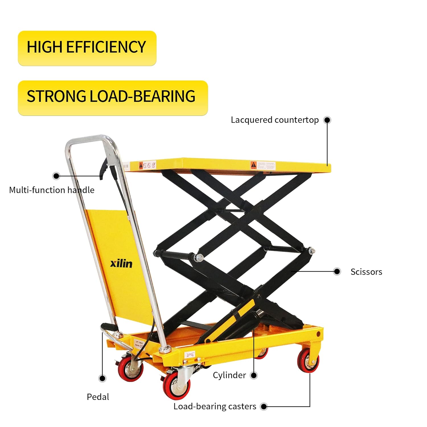 Xilin Manual Hydraulic Lift Table Cart Double Scissor 330lbs Capacity 43.3 Lifting Height Material Handling