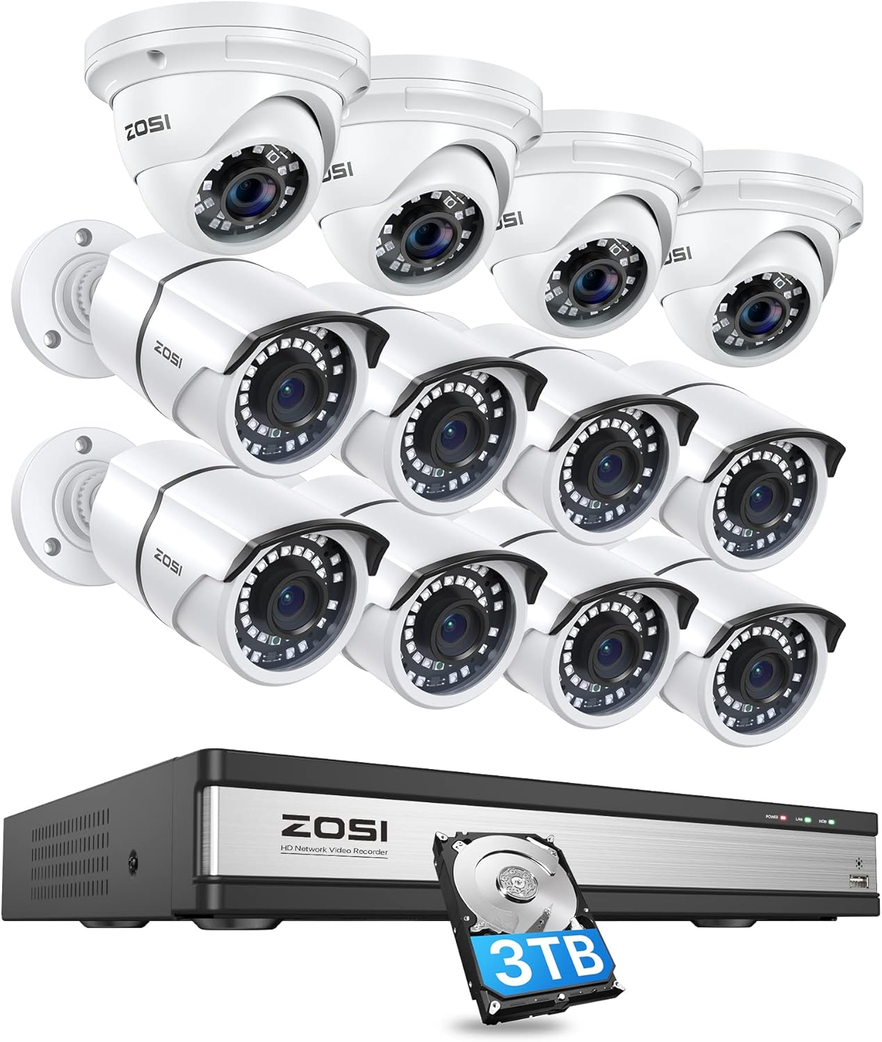 ZOSI 8CH 5MP PoE Security Camera System with 2TB HDD
