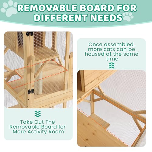 71" H Cat Catio Outdoor Cat Enclosure Window, 4 Tiers Cats Wooden House Cage on Wheels, Large Catios for Cats Indoor Patio with Waterproof Roof