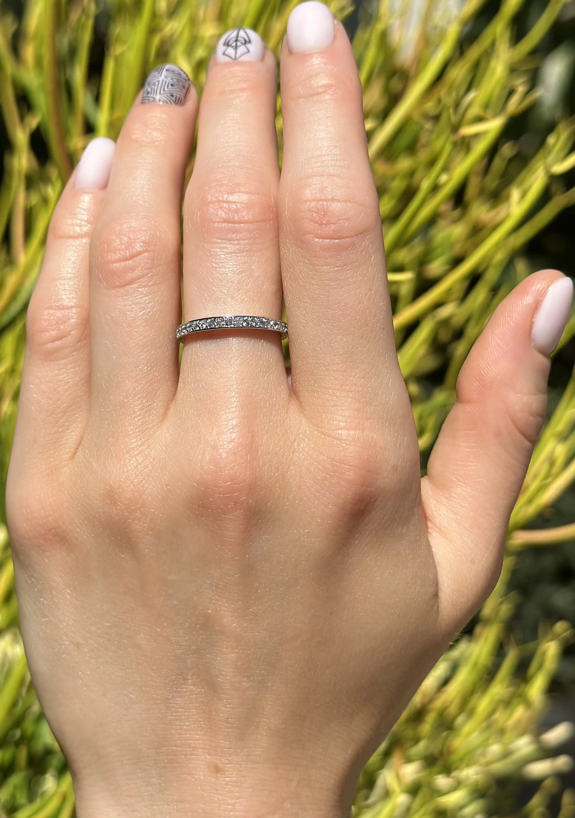 14K Rose Gold Half Eternity Band 0.12ct Natural Diamond Aquamarine, Size 10.25